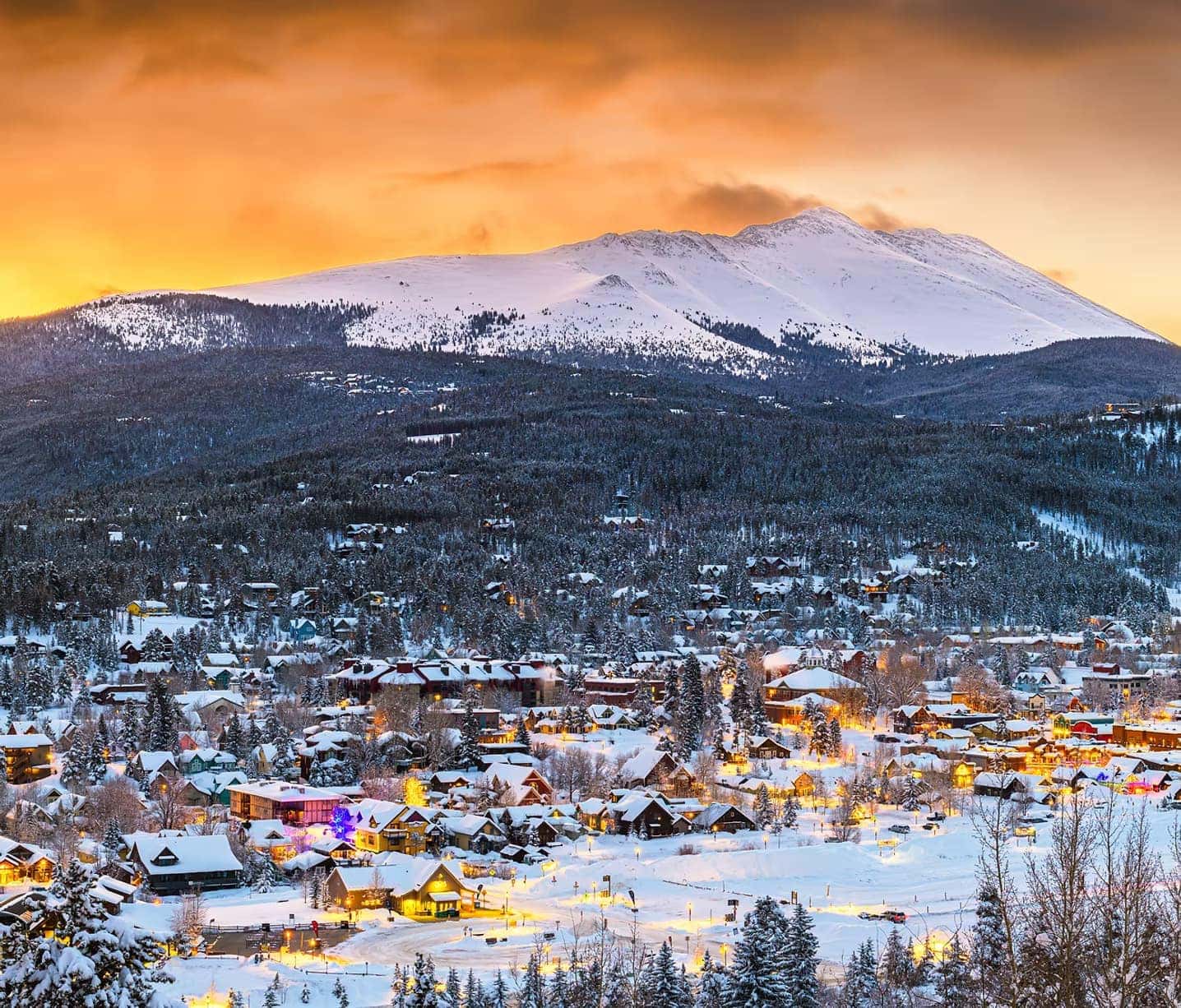 Breckenridge Colorado with snow-covered mountains